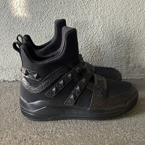 SKYTRACK Mesh Knit High Rivet Leather Black Sneakers SZ EU 40 - Picture 2 of 11